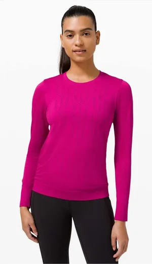 Lululemon Swiftly Breathe Long Sleeve Fletching Lines Ripened Raspberry Size 10 thumbnail 1