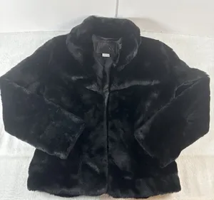 Guess Jeans Glamour faux fur Glam black statement‎ coat Y2K Women’s L Italy thumbnail 1