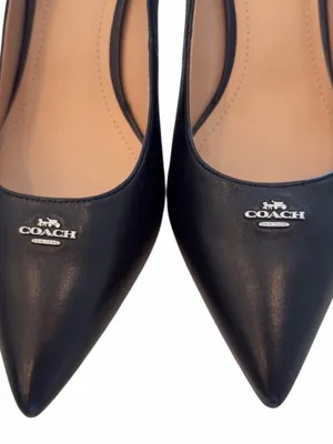 NWOT Coach Black Pointed-Toe Leather Heels with Silver Logo thumbnail 2