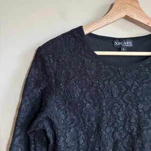 Vintage Xscape Floral Lace Evening Top Large Black Women y2k 3/4 Sleeve Lined thumbnail 2