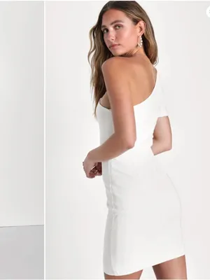 LULU's Sexy Chic HOneymoon Bachelorette Engagement Bridal One Shoulder Mini thumbnail 3