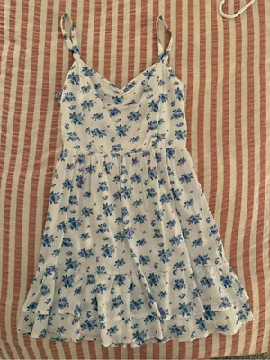 Hollister White Mini Dress with Blue Floral Print thumbnail 1
