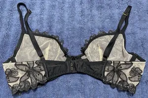 Victoria's Secret very sexy rhinestone low cut Demi black beige sheer bra thumbnail 2