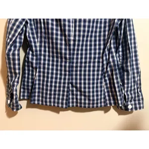 Banana Republic Plaid Blazer Women Small Navy Blue Excellent Cotton Shirt Jacket thumbnail 10