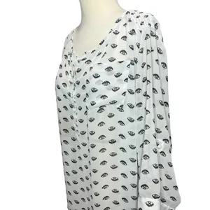 Torrid Ivy Eye Blouse Womens 3X White Black Chiffon Roll Tab Sleeve Mystical Top thumbnail 3