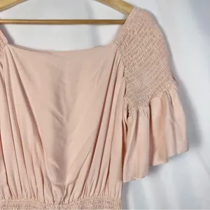 Free‎ People Sam Light Pink Smocked Short Sleeve Mini Dress S thumbnail 5