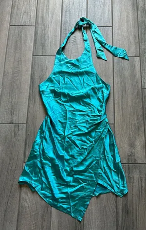 Angel Biba Teal Halter Asymmetrical Dress thumbnail 1