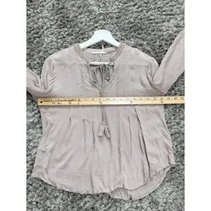 Floreat Anthropologie Boho Peasant Blouse Women Size 8 Rayon Beaded Tie Neck Top thumbnail 10