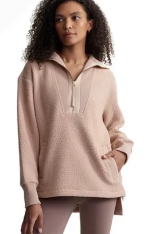 Varley Wallace Half-Zip Fleece‎ Pullover Blush Tan Teddy Sherpa Size Small thumbnail 1