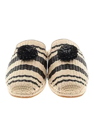 Kate Spade New York Woven Stripe Pom Mule - Beige and Black EUC Size 7.5 thumbnail 2