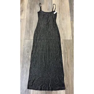 Aerie No Party Needed Maxi Dress Womens Medium Black Shimmer Slip Dress NWT thumbnail 3