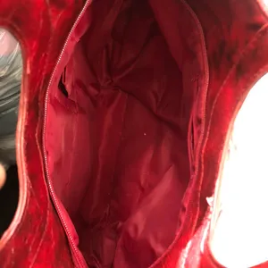2000s Y2K Unique Red Burgundy Black faux leather shoulder hand bag purse thumbnail 3