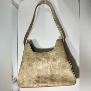 Vintage GUESS Embossed Lizard Print Shoulder Bag Y2K Tan Beige Purse thumbnail 4