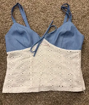 Edikted Blue and White Eyelet Bustier Tank thumbnail 1