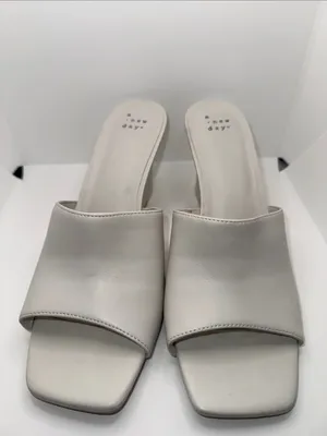 A New Day Vivi Wedge Mule Heels Women’s 10 Off-White Vegan Leather Open Toe thumbnail 5
