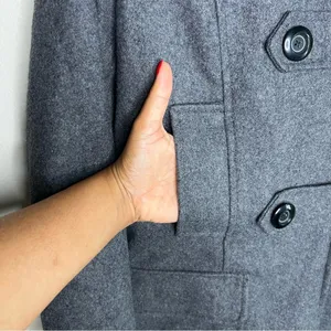 Merona Gray‎ Wool Blend Button & Zip Front Hooded Pea Coat thumbnail 5