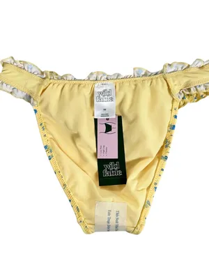 Wild Fable Yellow Floral Ruffle Bikini Bottom with Blue Print thumbnail 4