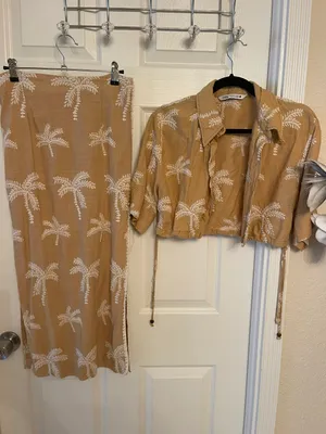 ZARA Linen Blend Set Crop Shirt And Skirt Size M thumbnail 4
