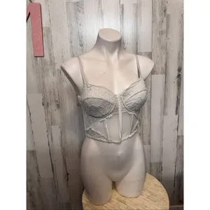 Say What? Corset Top Womens Medium White Lace Sheer Mesh Underwire Bustier Zip B thumbnail 7
