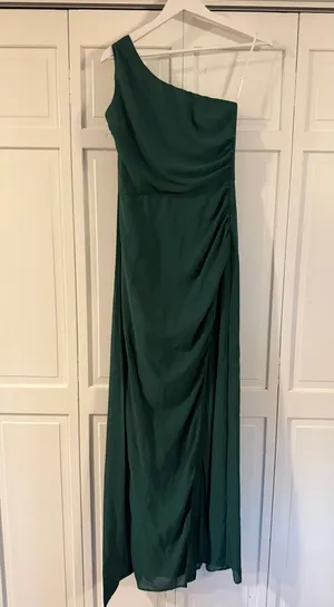 Lulus NWT one shoulder green draped sash maxi dress aml thumbnail 3