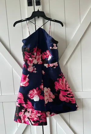 Blue Floral Formal Dress Size 2 thumbnail 1