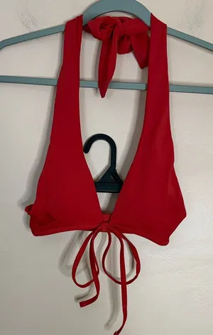 aerie Red Halter Tie-Front Swim Top thumbnail 1