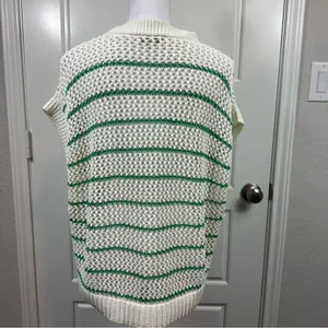 Madewell Classic Ivory Green Striped Open Stitch Knit Sweater Tee Size L NWOT thumbnail 5