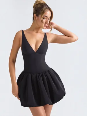 Oh Polly Anahita Black Bubble Hem Lace Up Corset Mini Dress US 2 thumbnail 1