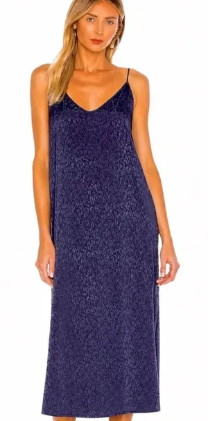Nation Navy Textured Slip Dress / Spaghetti Strap Midi Dress thumbnail 1