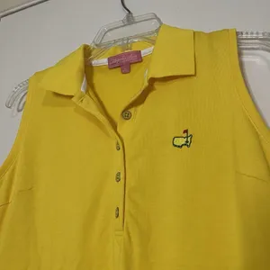 Magnolia collection Masters logo yellow pima cotton sleeveless golf polo small thumbnail 2
