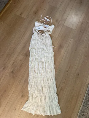NWT Outcast Clothing white maxi dress with vertical ribbed texture, size S #outcast #maxi #vacation #beach #bride thumbnail 3