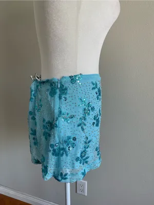 Sky Blue Sequin Floral Mini Skirt thumbnail 2
