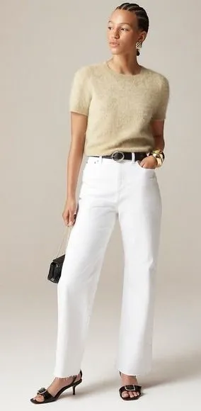 NWT!! J. CREW Curvy Slim Wide Denim Jeans Solid White Raw Hems Stretch‎ Size 27 thumbnail 1