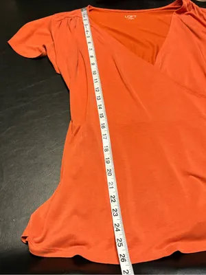 LOFT Orange Wrap-Front Short Sleeve Blouse size Large NWT thumbnail 10