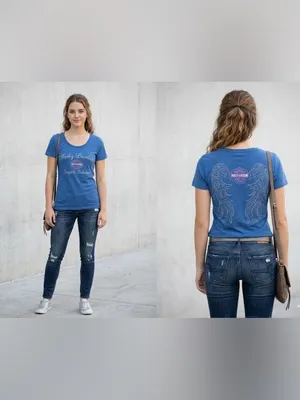 Harley-Davidson Blue Tee with Black Label and Orange Logo 852 thumbnail 2