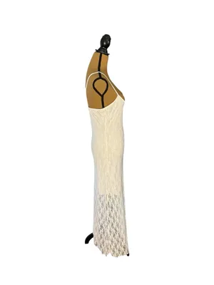 Jessica Simpson White Lace Maxi Dress Sheer Slip Lined Bridal Coquette M Summer thumbnail 3