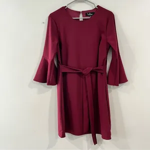 Lulus Last Love Song Burgundy Tie Waist 3/4 Bell‎ Sleeve Dress MEDIUM thumbnail 6