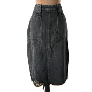 Free People Womens Skirt Black Size 8 Elisa Denim Distressed Slit thumbnail 2