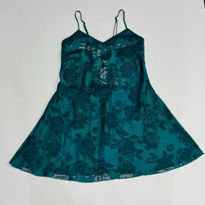 Vintage Victoria’s Secret Teal Floral Burnout Lace Up Slip Dress Petite P thumbnail 2