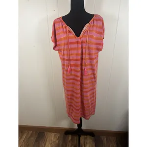 tommy bahama pink orange stripe linen blend dress medium t shirt dress Tunic thumbnail 3