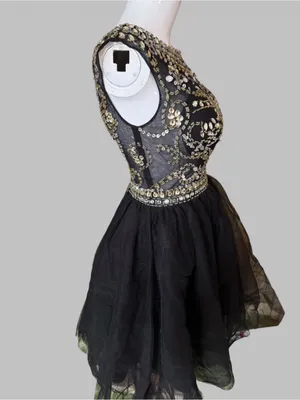 Black Embellished Beaded Cocktail Dress Size 2 thumbnail 4