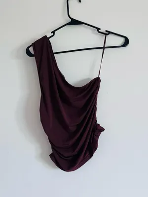 Y2K Brown One Shoulder Rosette Draped Top Medium thumbnail 3