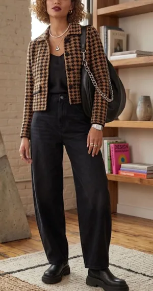 House Of Harlow Houndstooth Knit Cropped Jacket Size S thumbnail 1