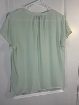 Ann Taylor Factory Mint Green Tie-Neck Short Sleeve Blouse Size M thumbnail 4