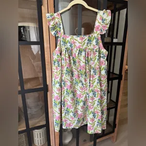 Tuckernuck Linen floral block print babydoll mini dress ruffle pyjama square neck flutter thumbnail 6