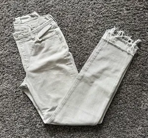 Agolde Criss Cross Light Gray Cropped Frayed Hem Jeans thumbnail 1