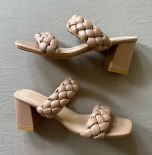 Braided Strap Heeled Sandals Tan Size 6 thumbnail 1
