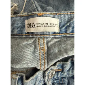 Zara Vintage Style Wide Leg Distressed Cropped Ankle Jean Raw Hem Cotton 10 Blue thumbnail 7