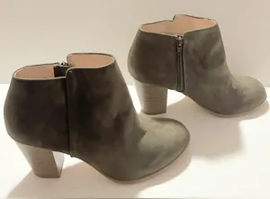 Old Navy Faux Suede Army Green Block Heel Ankle Boots thumbnail 1