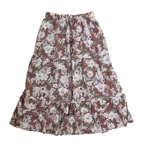 Luna Skies Floral‎ Tiered Midi Skirt Boho Cottagecore Flowy Pink XL thumbnail 1